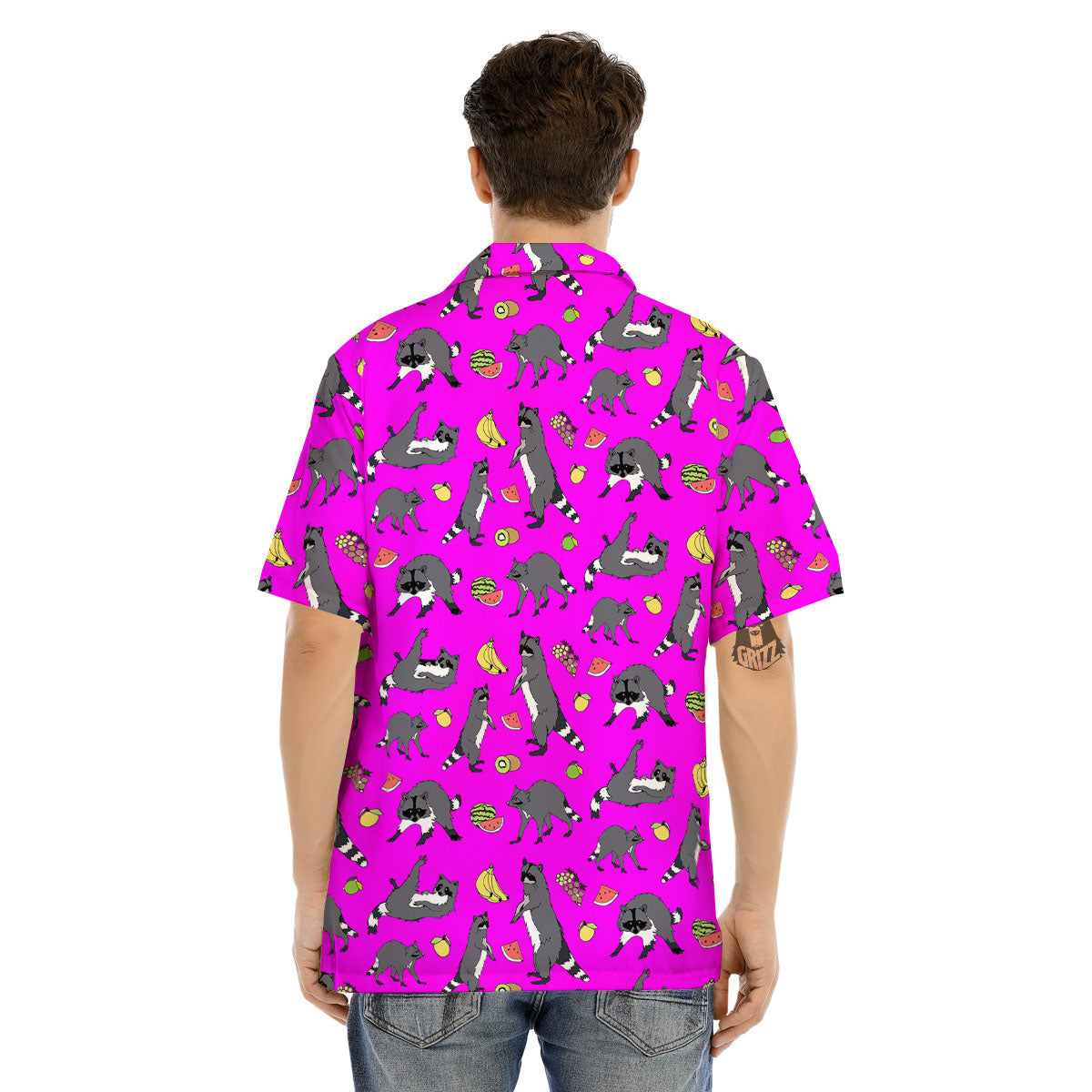 Fruit And Raccoon Print Pattern Men's Hawaiian Shirt-grizzshop