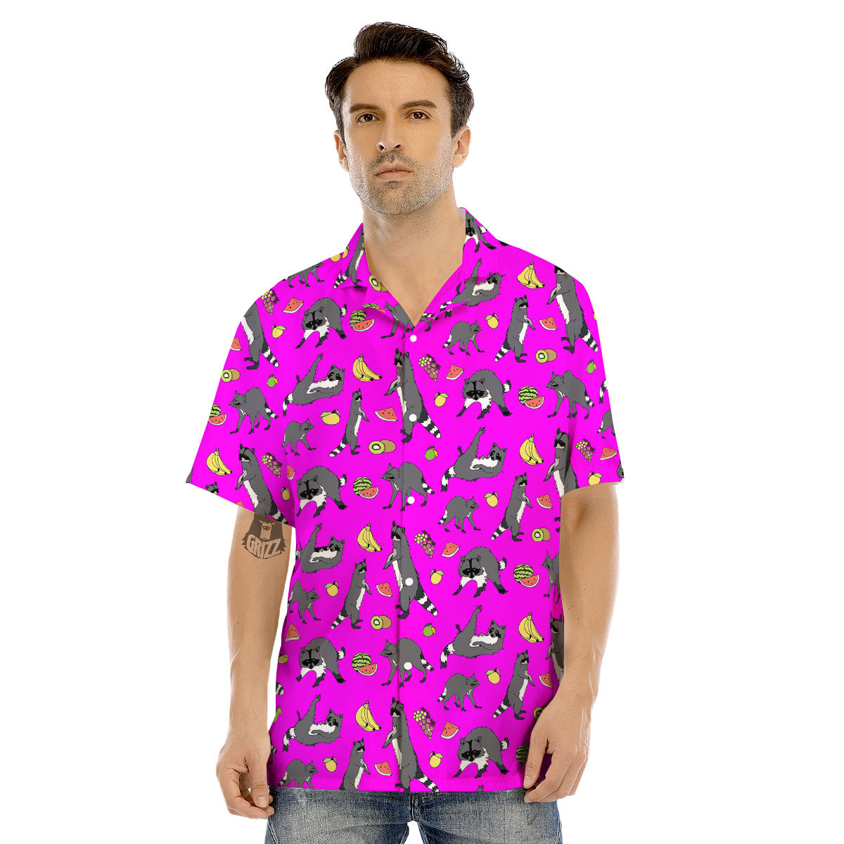 Fruit And Raccoon Print Pattern Men's Hawaiian Shirt-grizzshop
