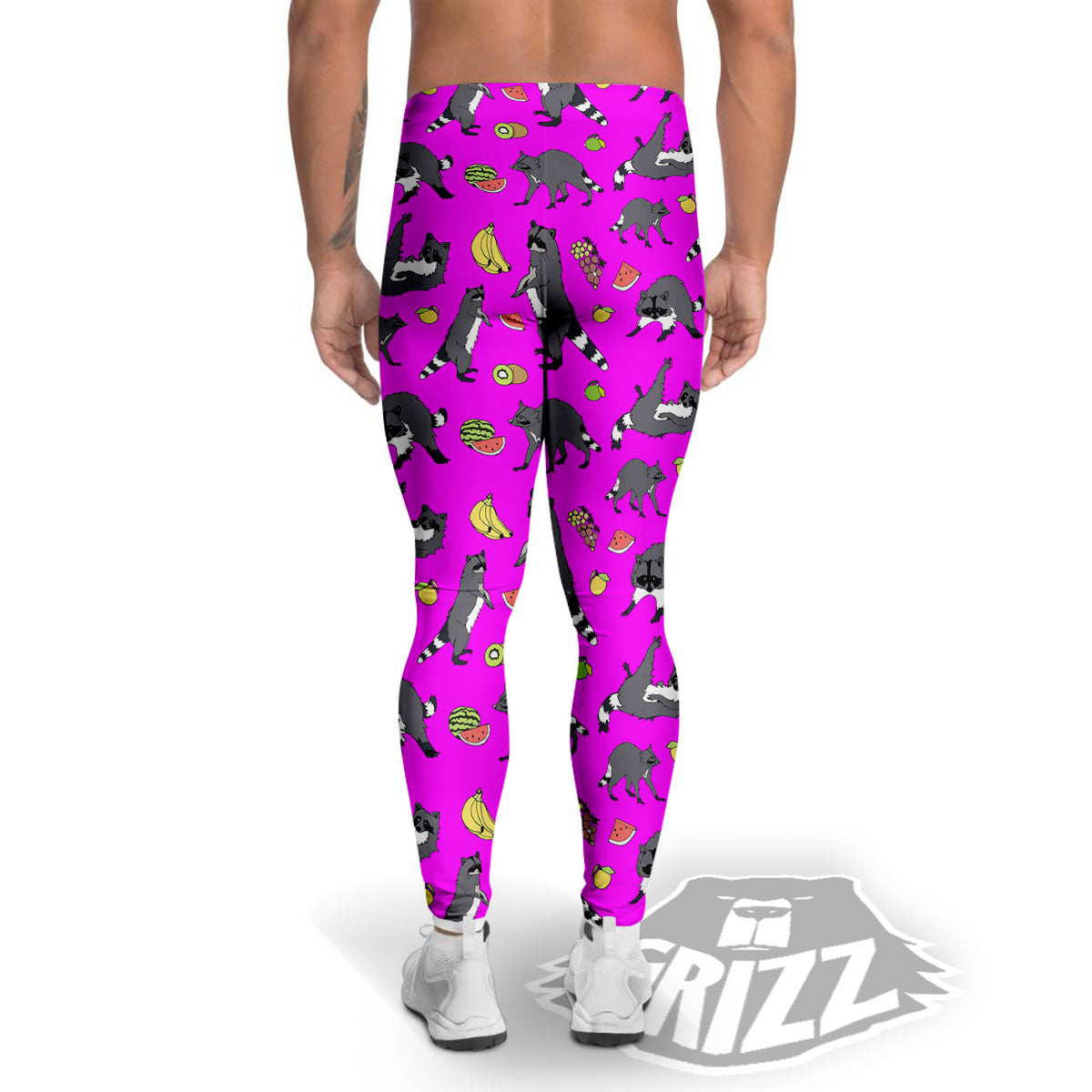 Fruit And Raccoon Print Pattern Men's Leggings-grizzshop