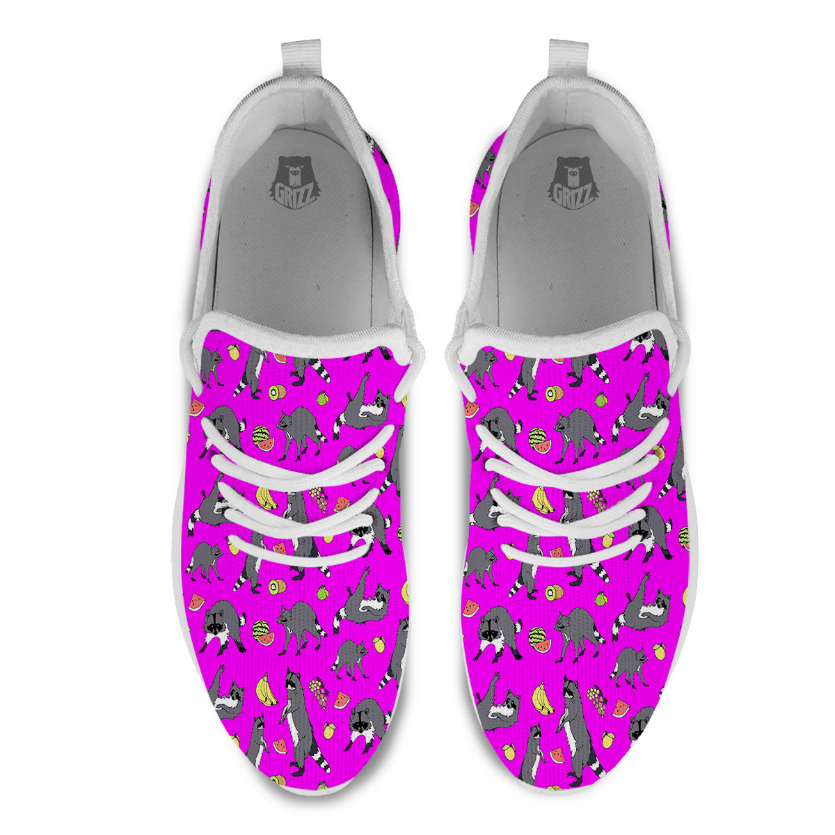 Fruit And Raccoon Print Pattern White Athletic Shoes-grizzshop