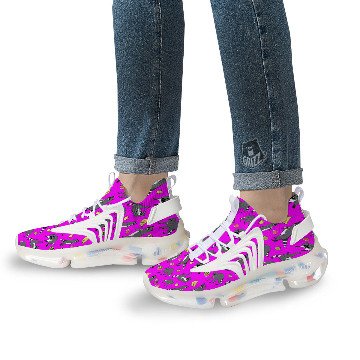 Fruit And Raccoon Print Pattern White Gym Shoes-grizzshop