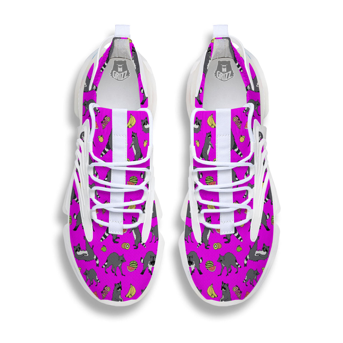 Fruit And Raccoon Print Pattern White Gym Shoes-grizzshop
