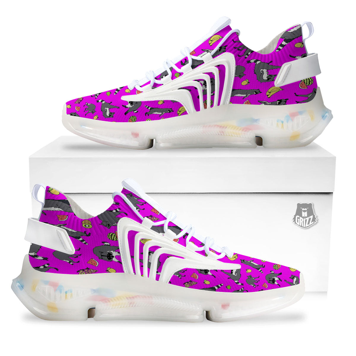 Fruit And Raccoon Print Pattern White Gym Shoes-grizzshop