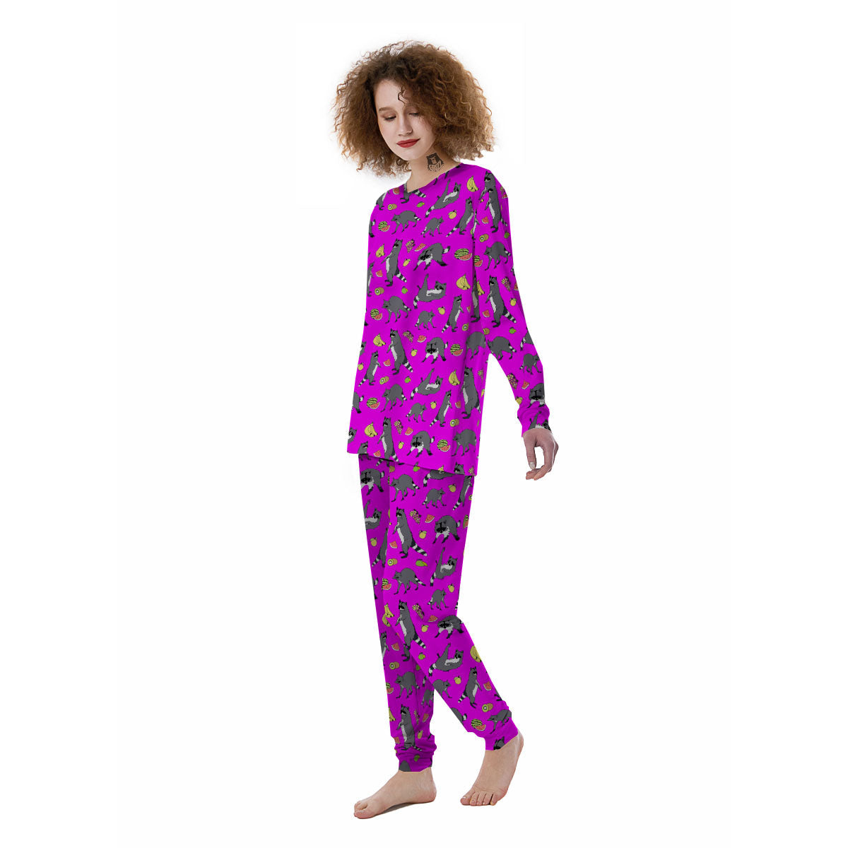 Fruit And Raccoon Print Pattern Women's Pajamas-grizzshop