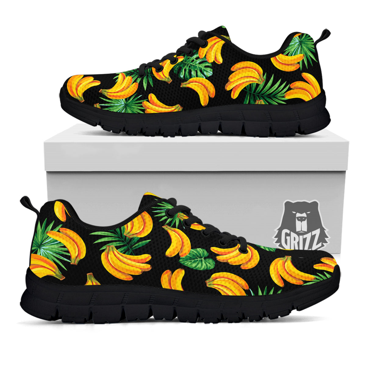 Fruit Banana Print Pattern Black Sneaker-grizzshop