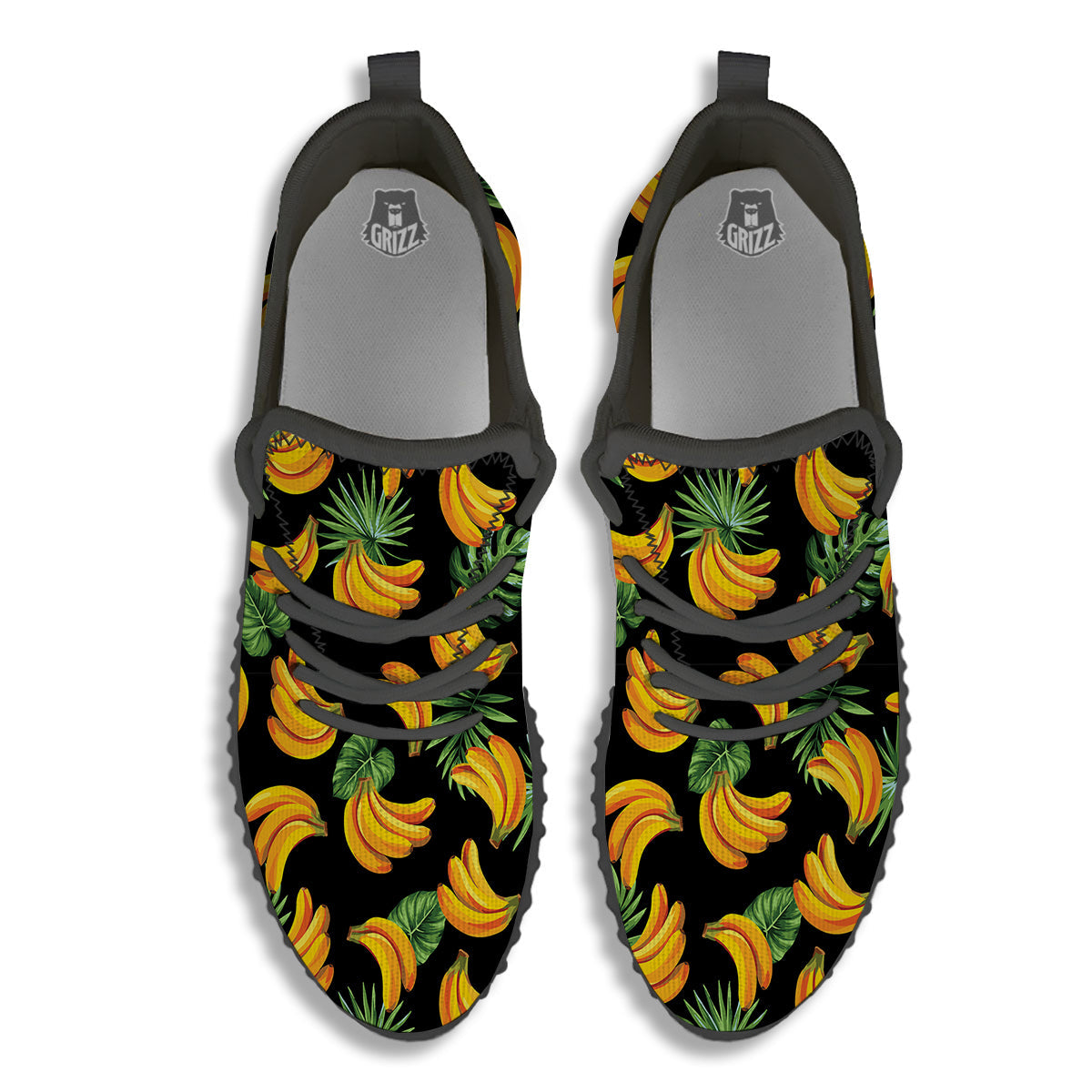 Fruit Banana Print Pattern Black Walking Shoes-grizzshop