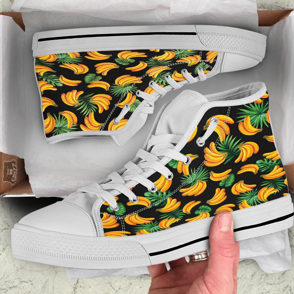 Fruit Banana Print Pattern White High Top Shoes-grizzshop