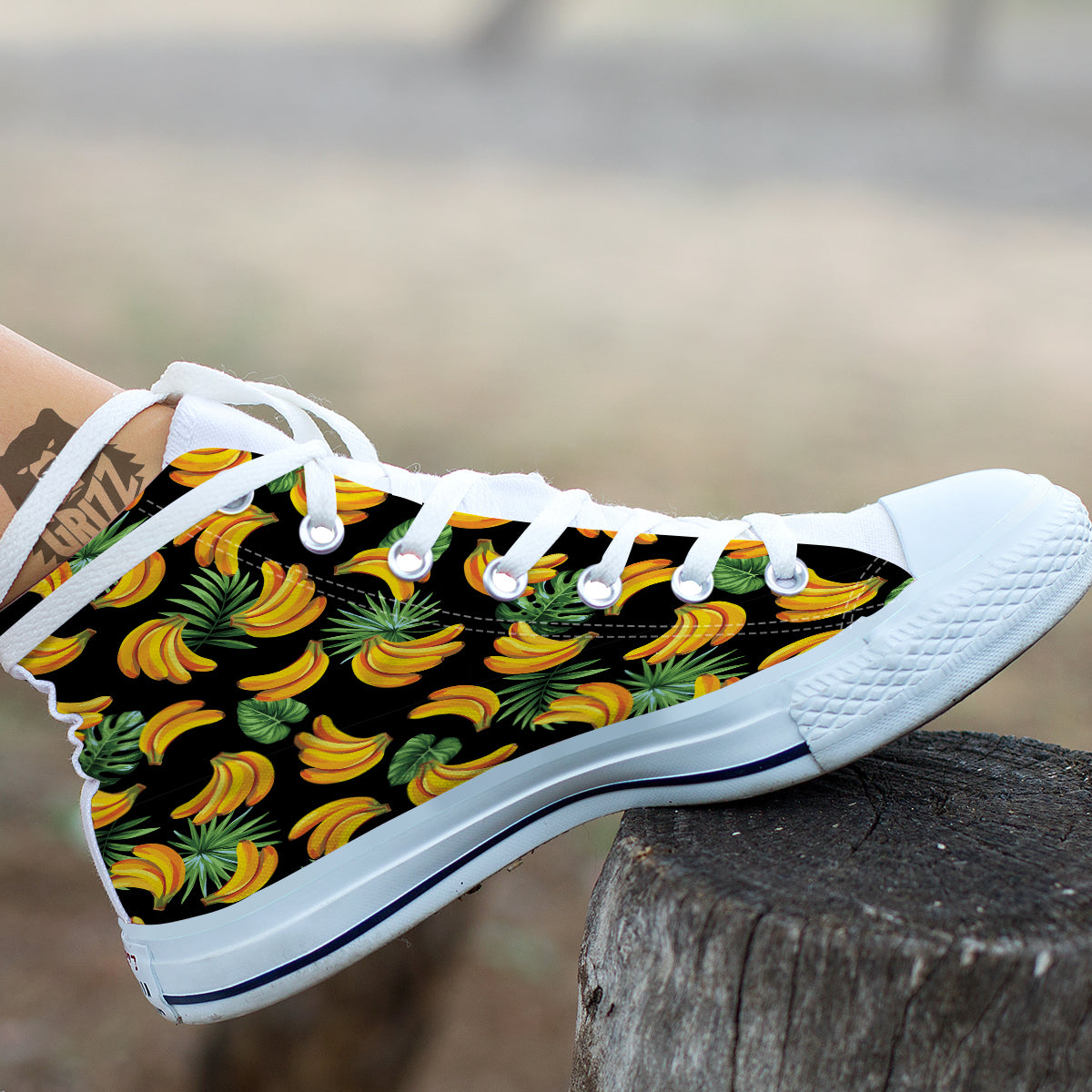 Fruit Banana Print Pattern White High Top Shoes-grizzshop