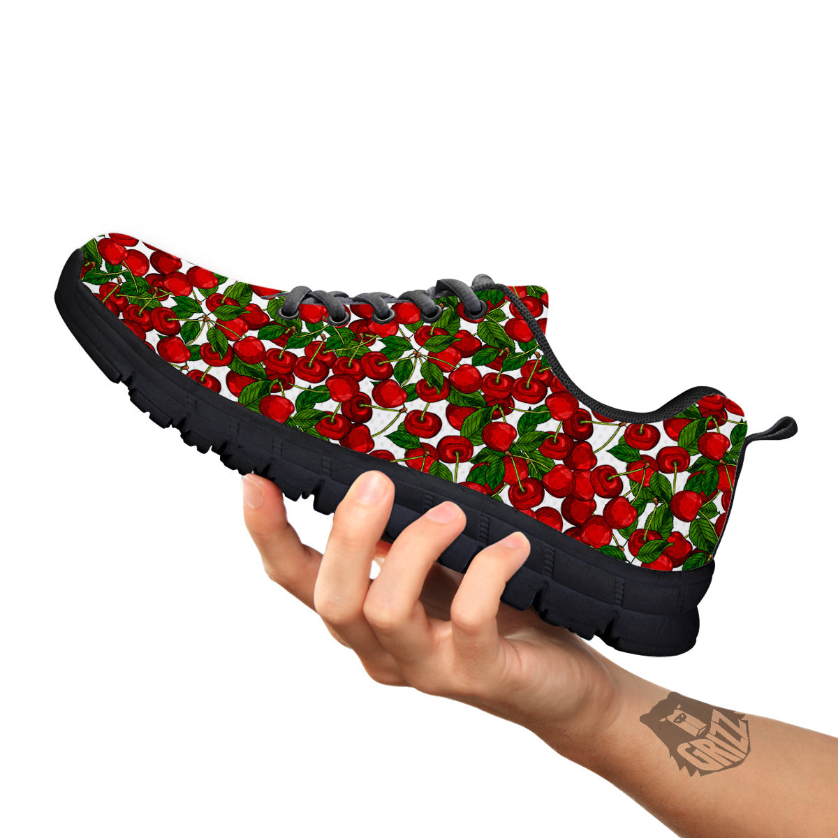 Fruit Cherry Print Pattern Black Sneaker-grizzshop