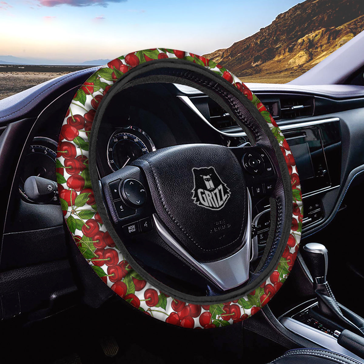 Fruit Cherry Print Pattern Car Steering Wheel Cover-grizzshop