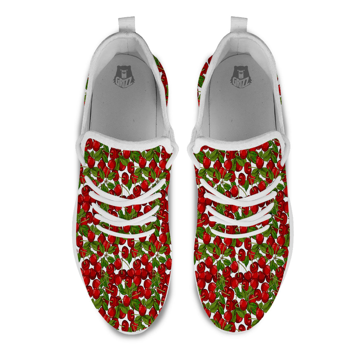 Fruit Cherry Print Pattern White Athletic Shoes-grizzshop