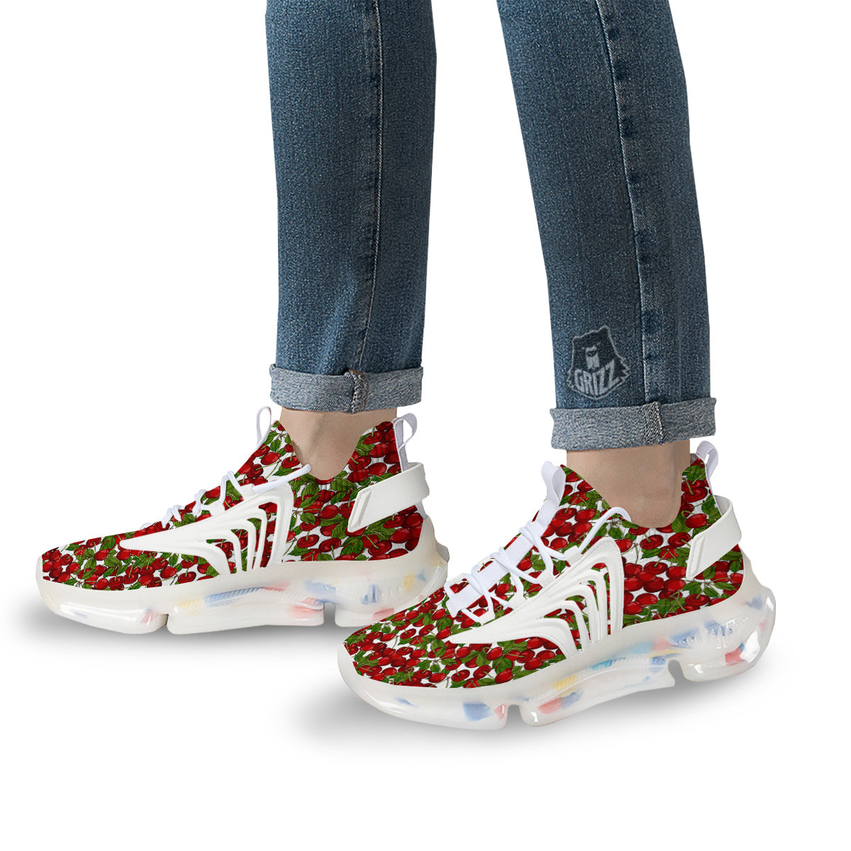 Fruit Cherry Print Pattern White Gym Shoes-grizzshop