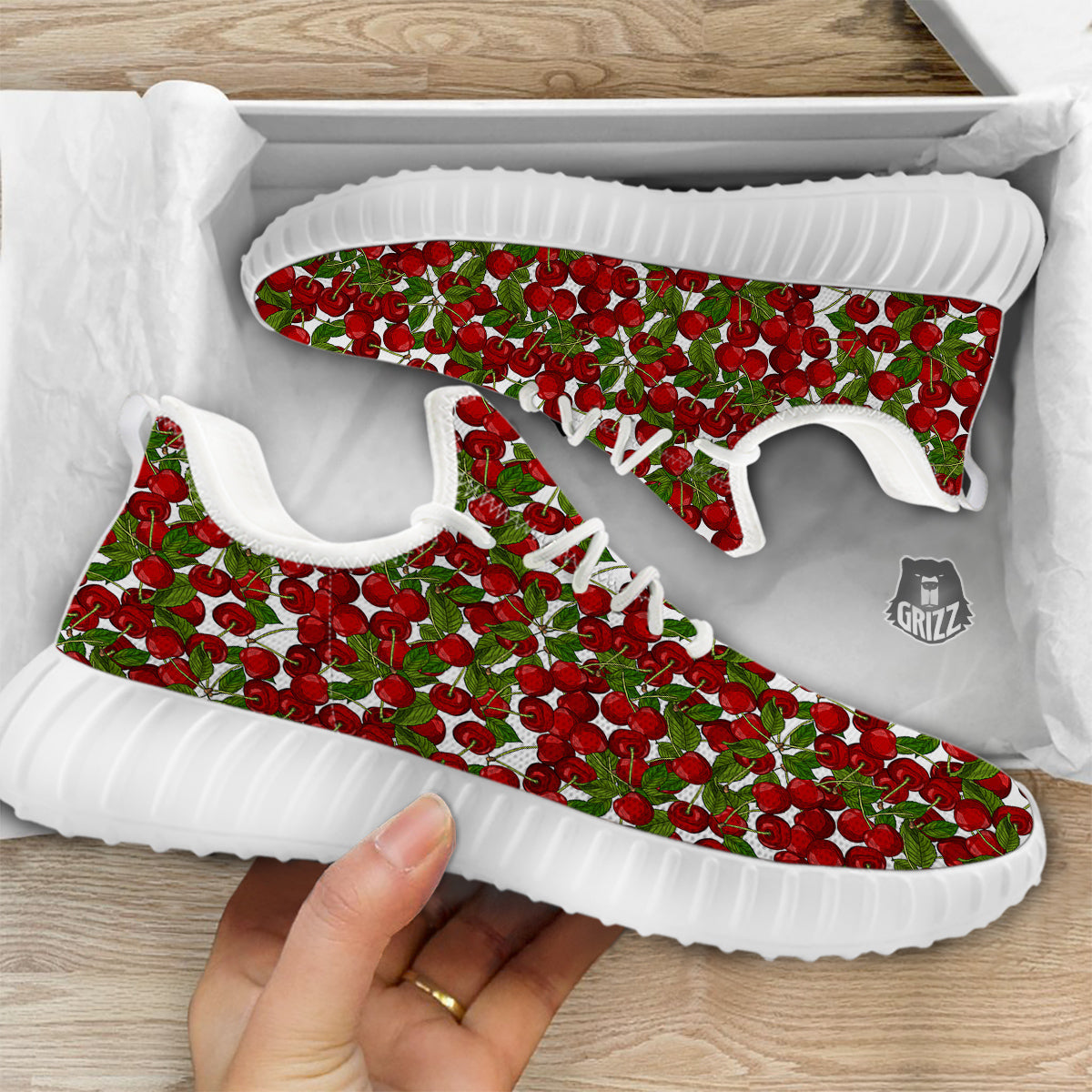 Fruit Cherry Print Pattern White Walking Shoes-grizzshop