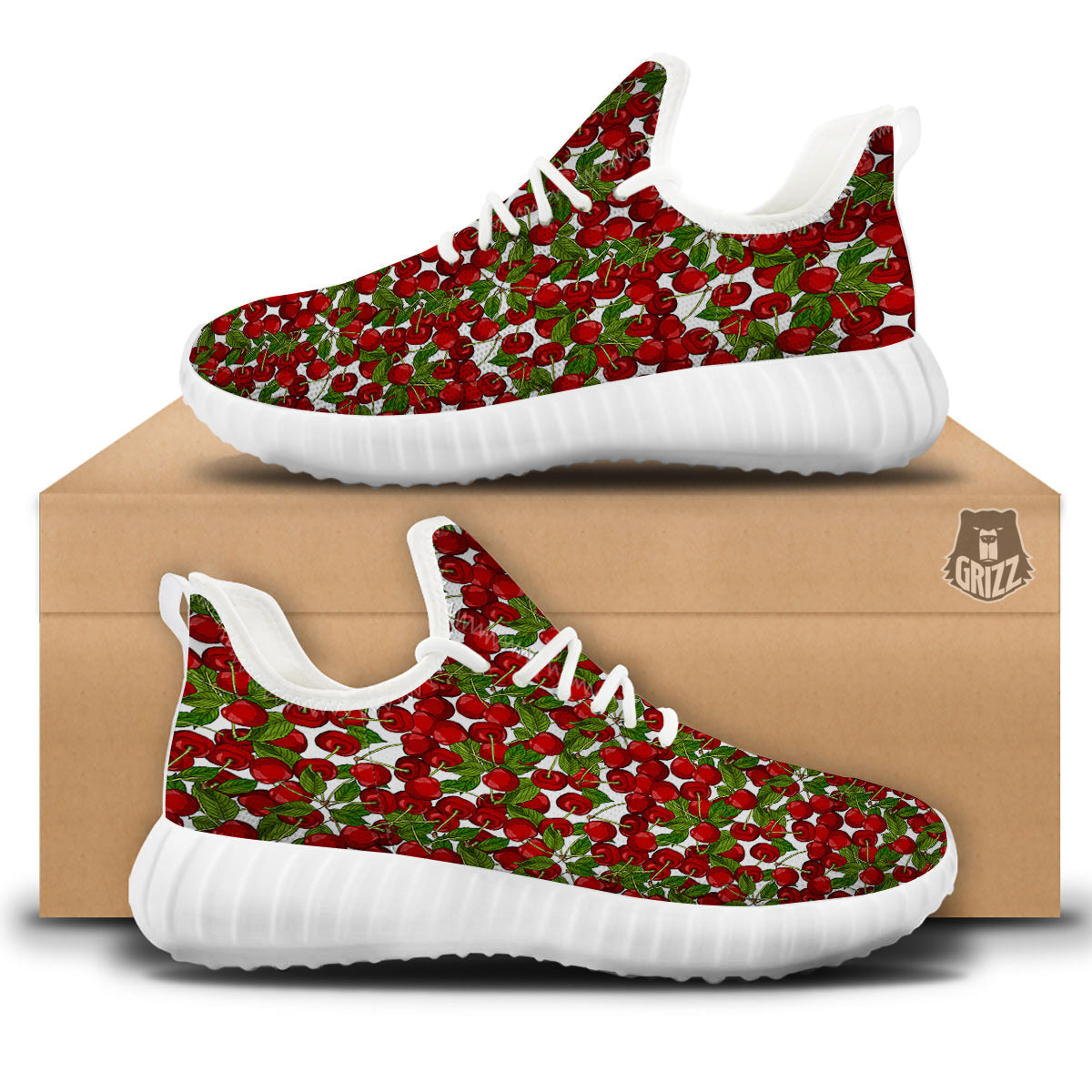 Fruit Cherry Print Pattern White Walking Shoes-grizzshop