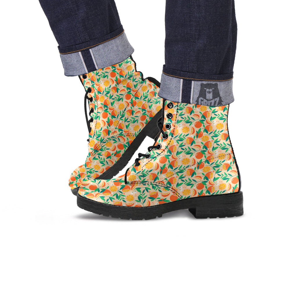 Fruit Cute Orange Print Pattern Leather Boots-grizzshop