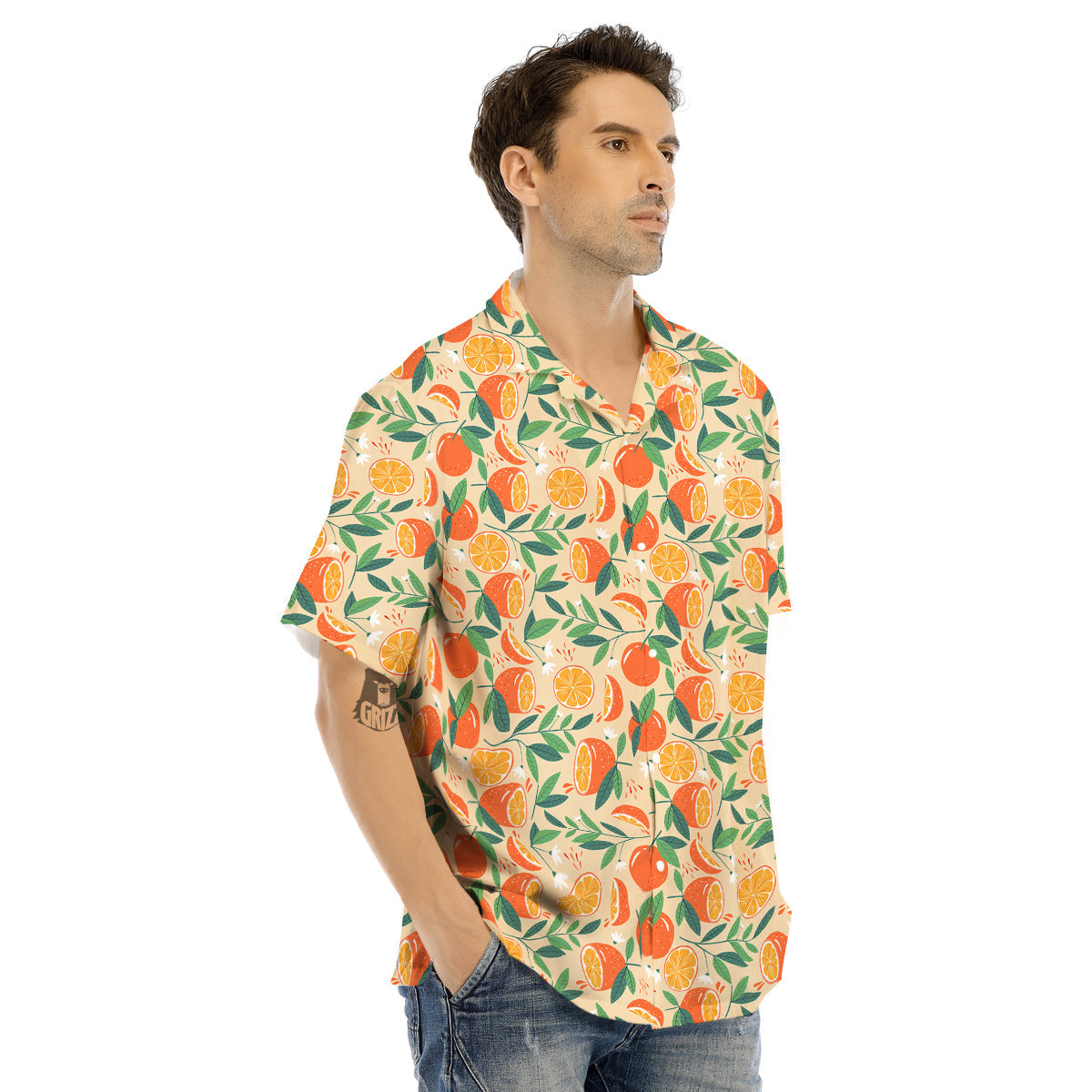 Fruit Cute Orange Print Pattern Men's Hawaiian Shirt-grizzshop