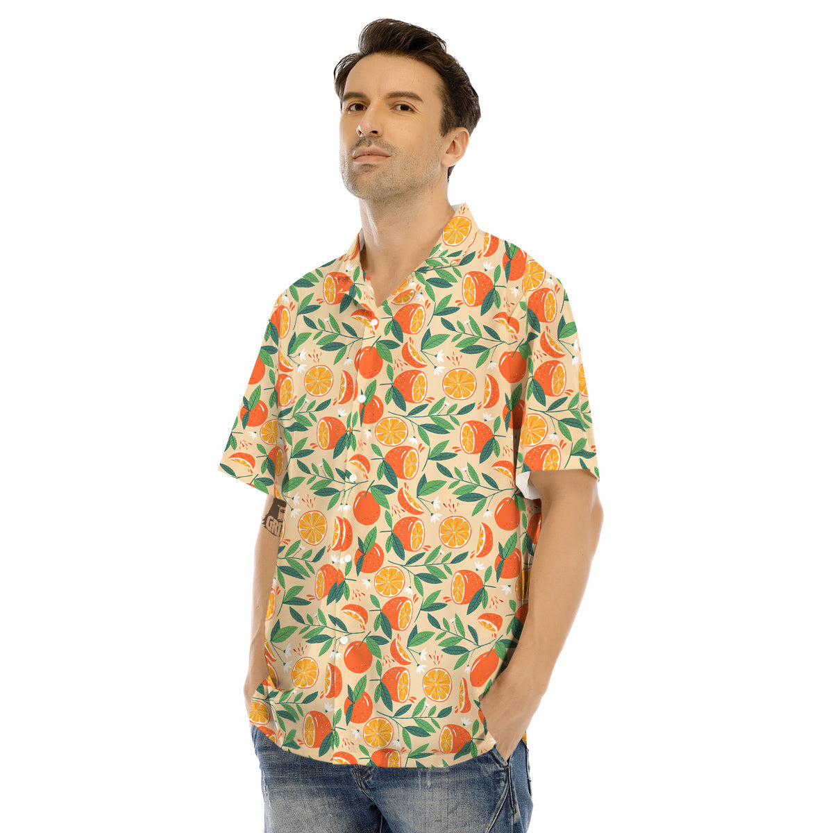 Fruit Cute Orange Print Pattern Men's Hawaiian Shirt-grizzshop