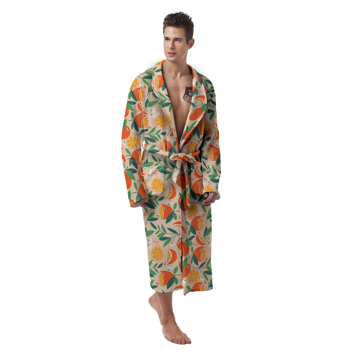 Fruit Cute Orange Print Pattern Men's Robe-grizzshop
