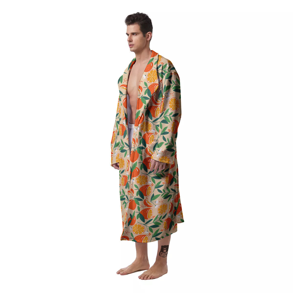 Fruit Cute Orange Print Pattern Men's Robe-grizzshop