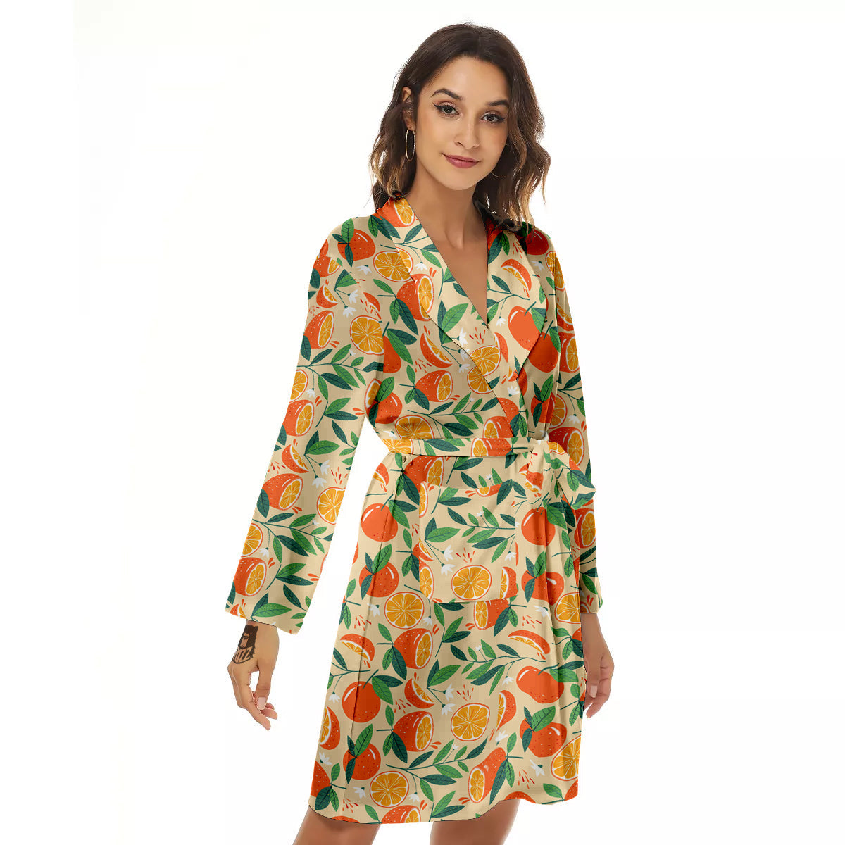 Fruit Cute Orange Print Pattern Women's Robe-grizzshop