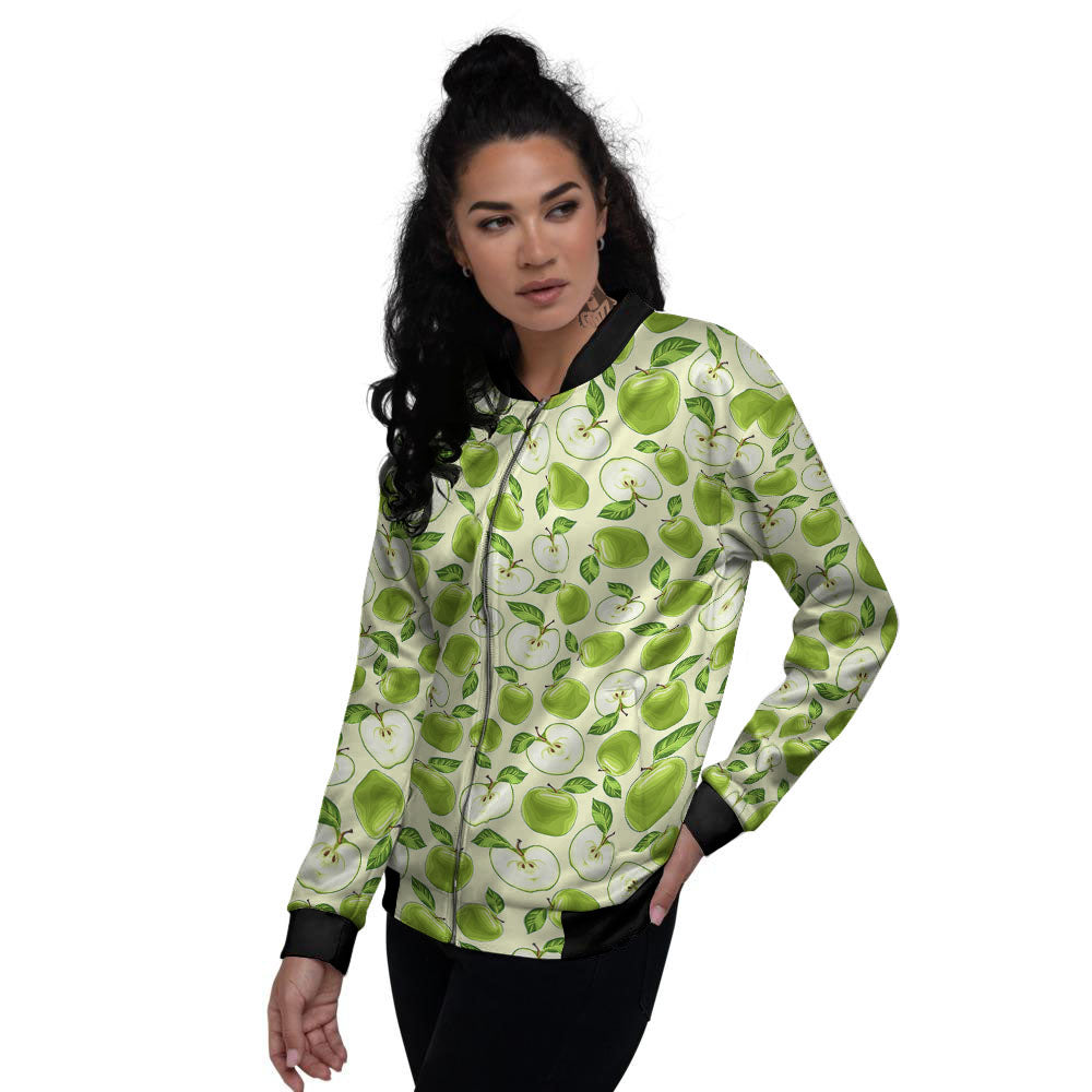 Fruit Green Apple Print Pattern Women's Bomber Jacket-grizzshop