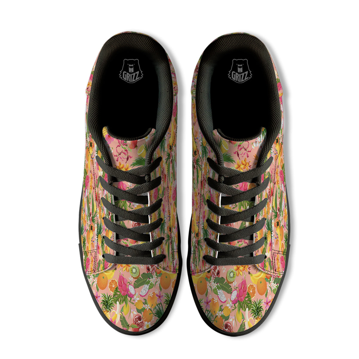 Fruit Leaf Tropical Print Pattern Black Low Top Sneakers-grizzshop