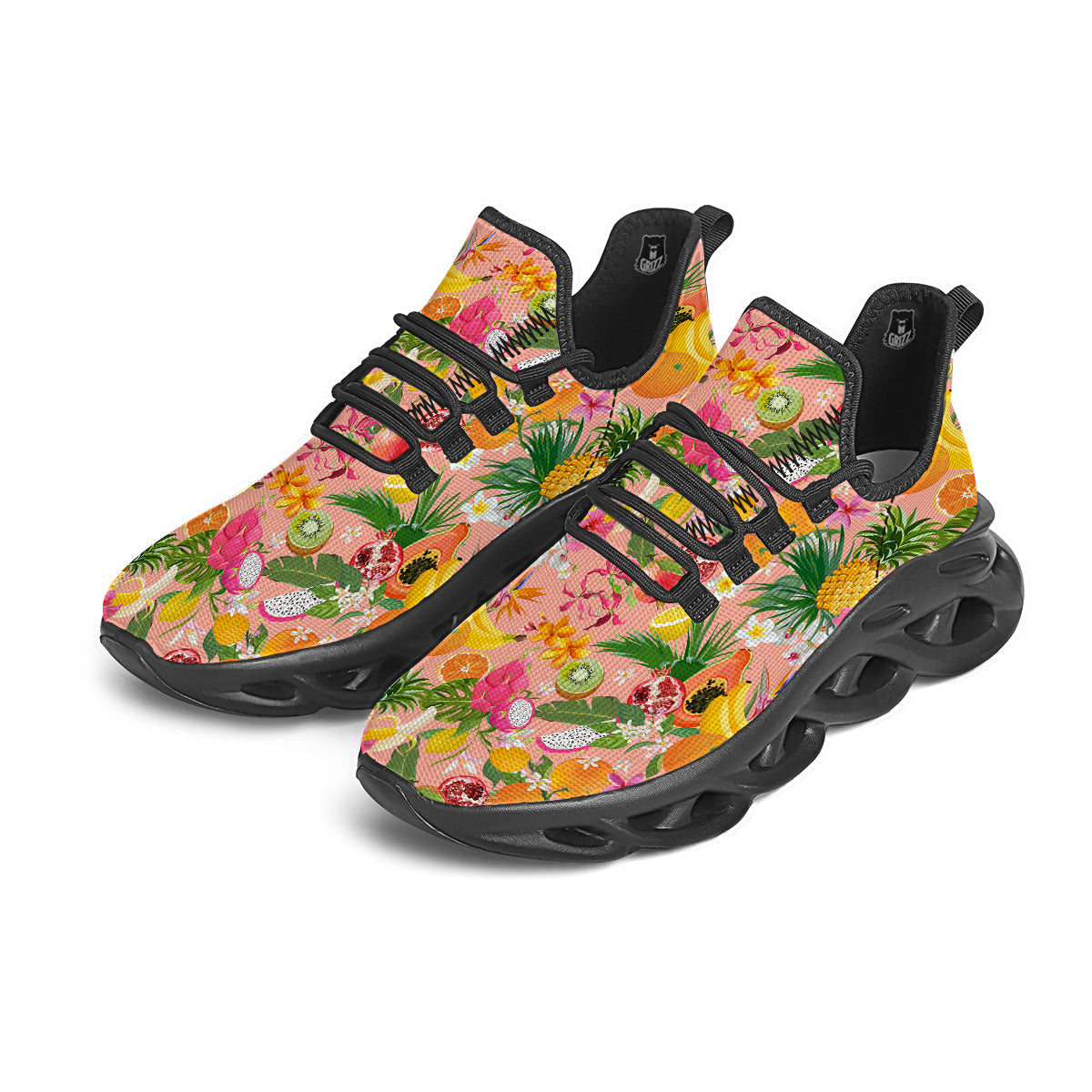 Fruit Leaf Tropical Print Pattern Black Running Shoes-grizzshop