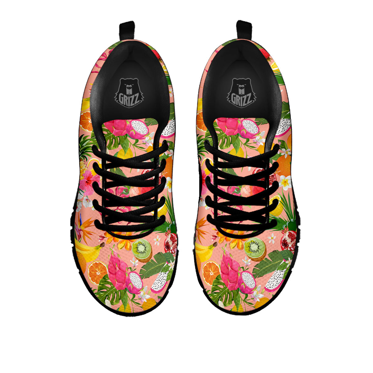 Fruit Leaf Tropical Print Pattern Black Sneaker-grizzshop