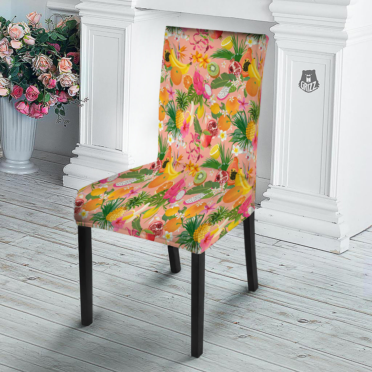 Fruit Leaf Tropical Print Pattern Dining Chair Slipcover-grizzshop