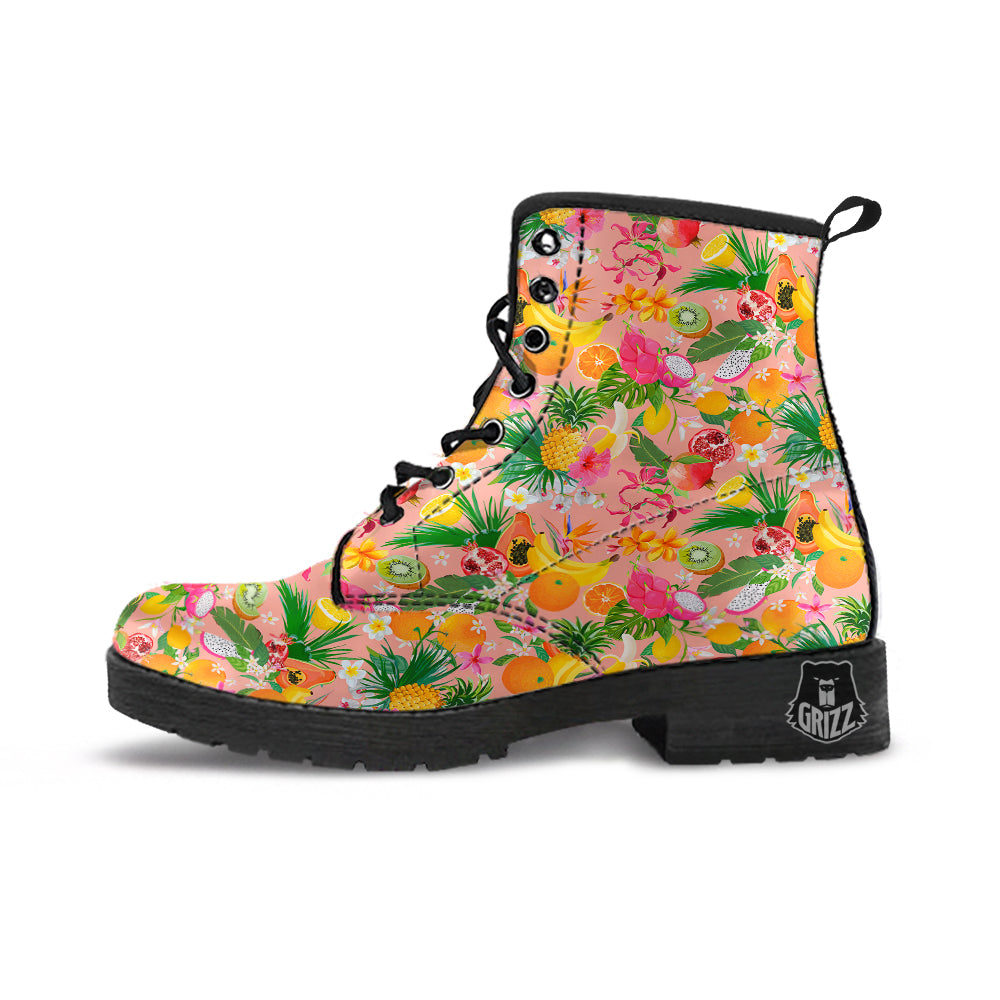 Fruit Leaf Tropical Print Pattern Leather Boots-grizzshop