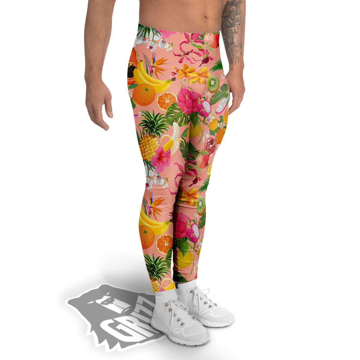 Fruit Leaf Tropical Print Pattern Men's Leggings-grizzshop