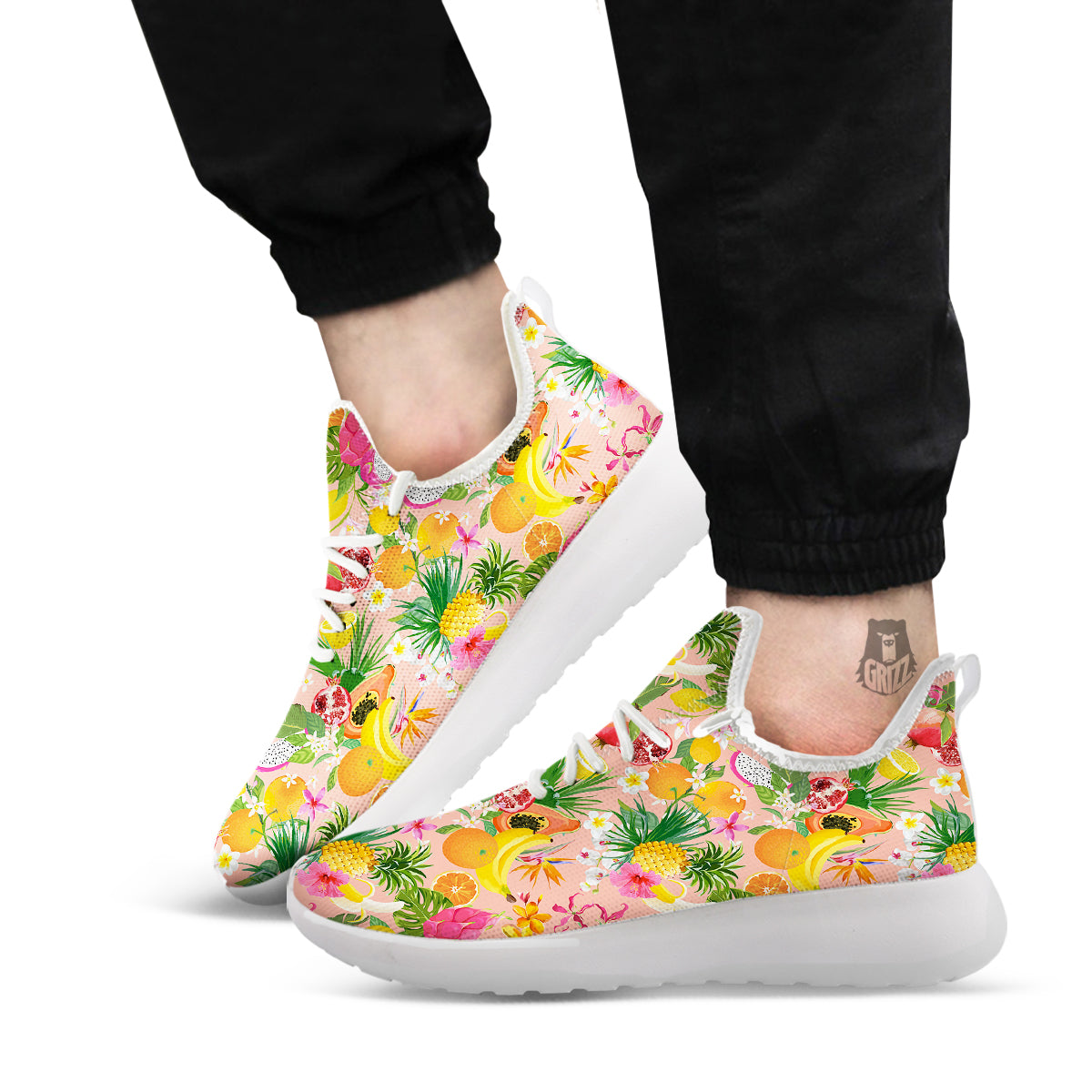 Fruit Leaf Tropical Print Pattern White Athletic Shoes-grizzshop