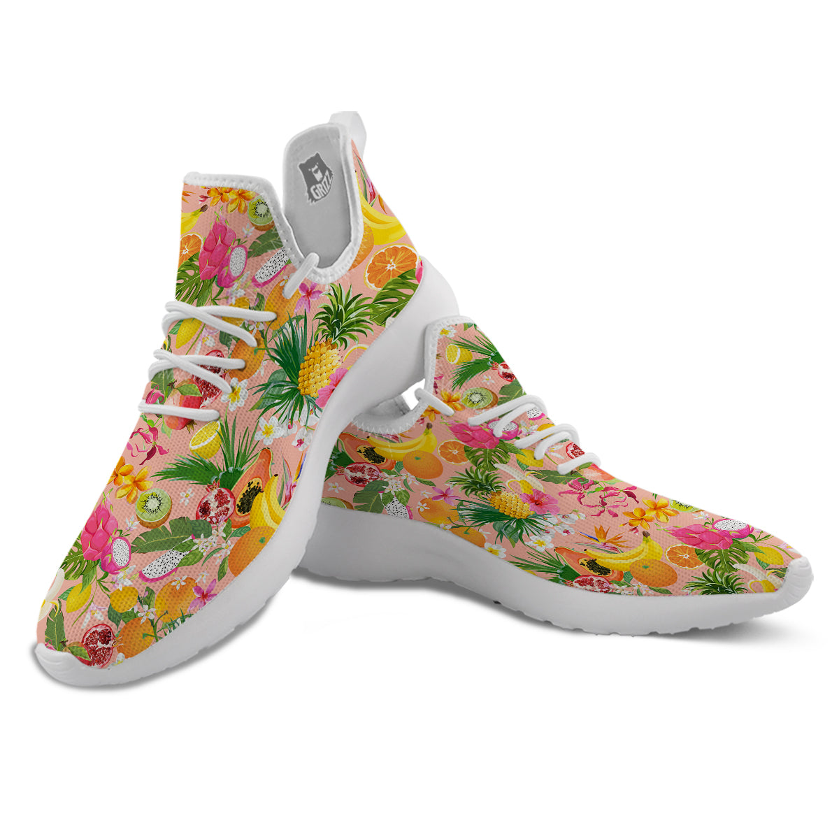 Fruit Leaf Tropical Print Pattern White Athletic Shoes-grizzshop