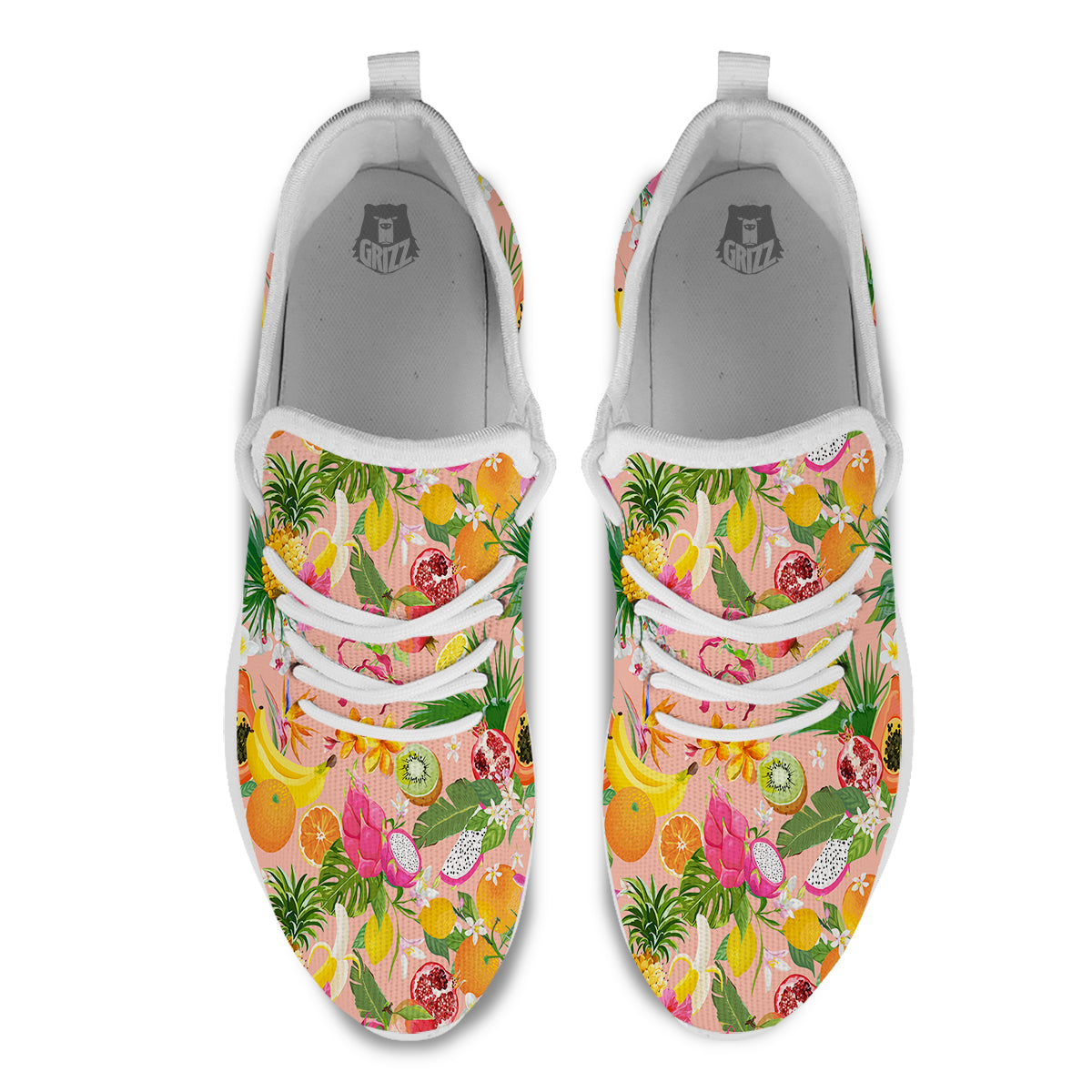 Fruit Leaf Tropical Print Pattern White Athletic Shoes-grizzshop