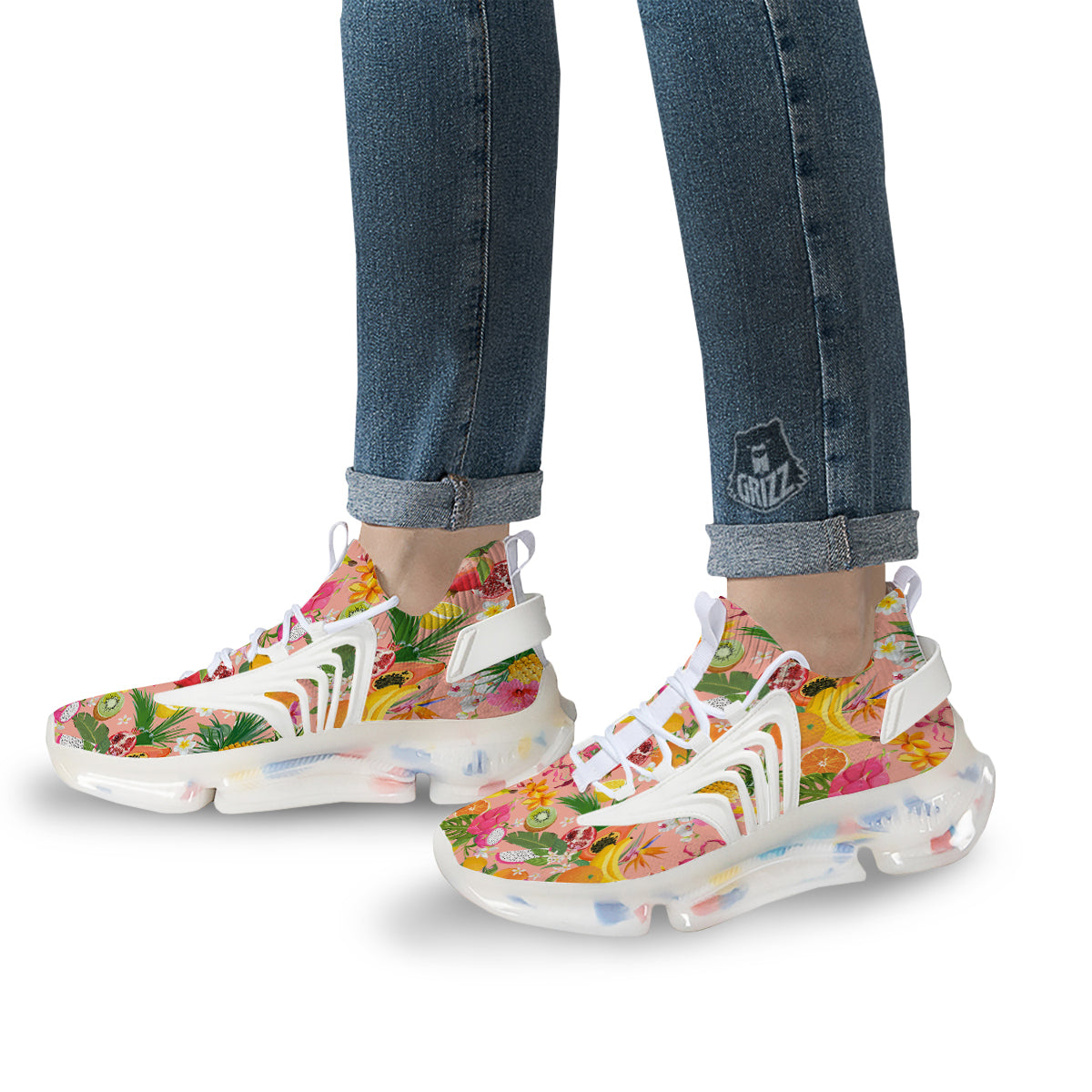 Fruit Leaf Tropical Print Pattern White Gym Shoes-grizzshop