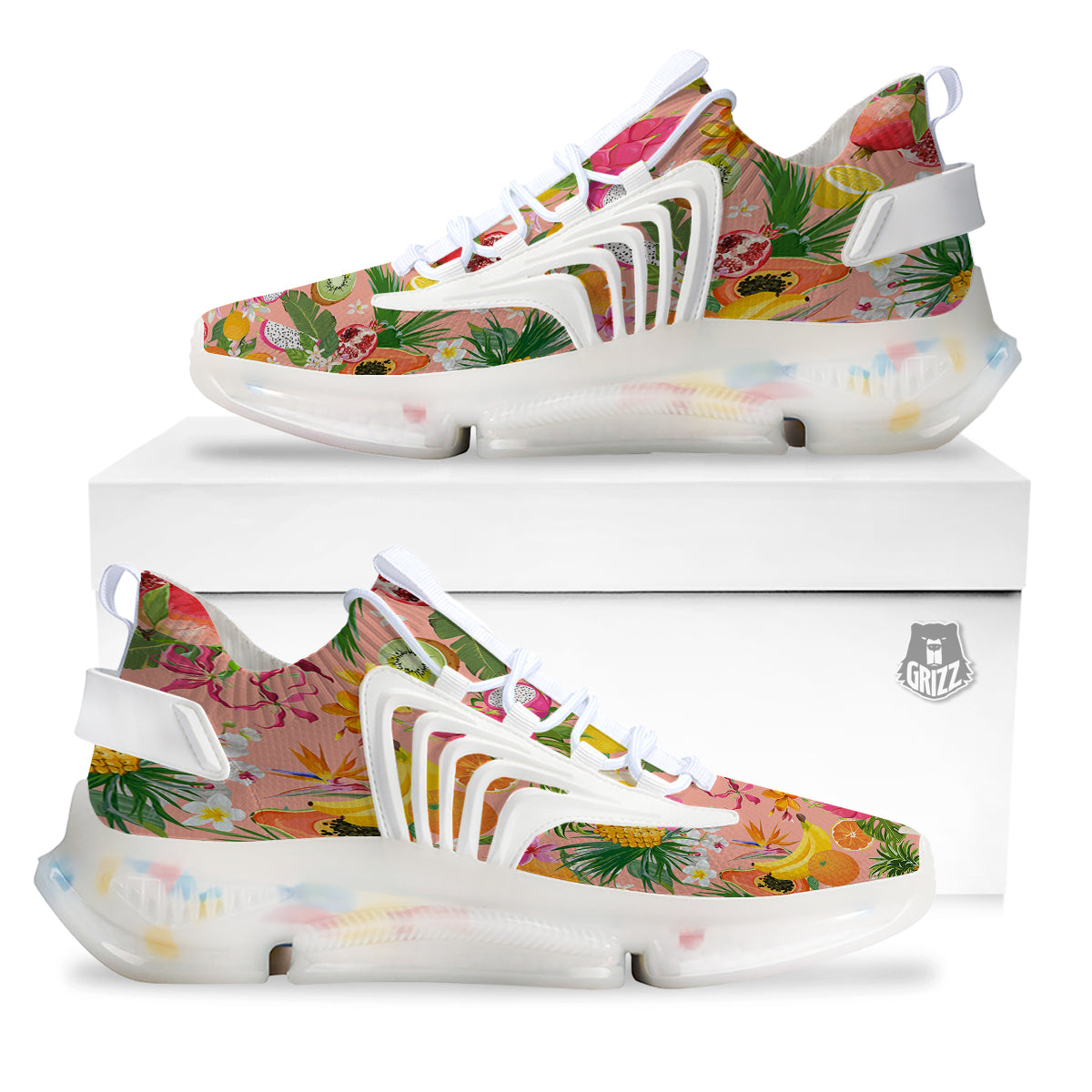 Fruit Leaf Tropical Print Pattern White Gym Shoes-grizzshop