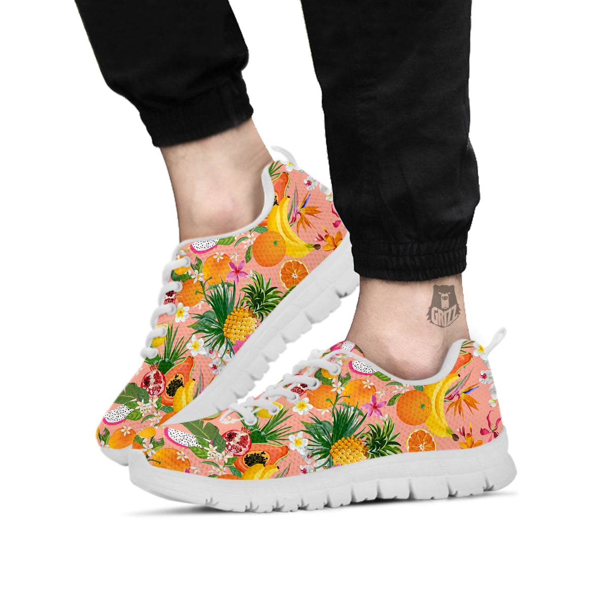 Fruit Leaf Tropical Print Pattern White Sneaker-grizzshop