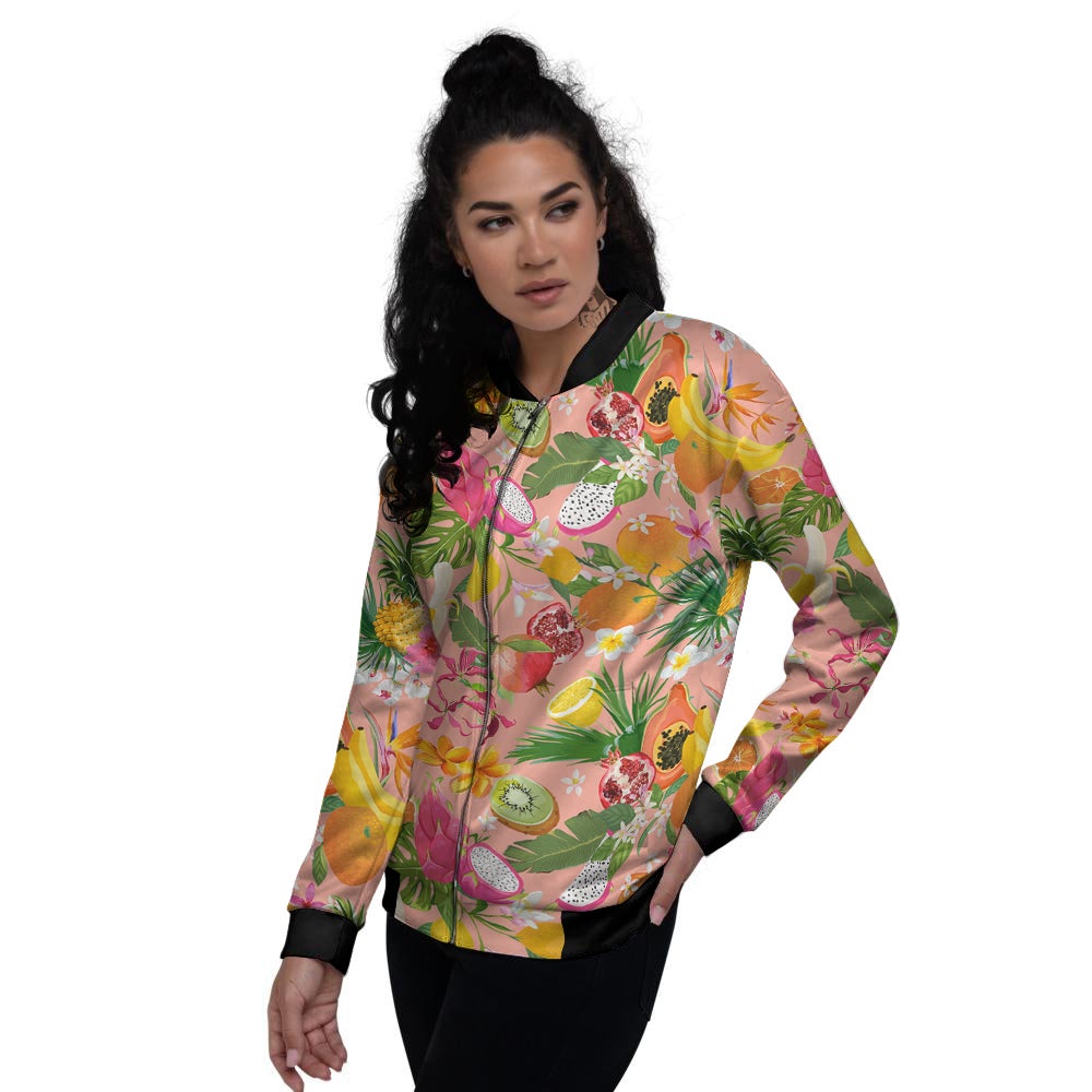 Fruit Leaf Tropical Print Pattern Women's Bomber Jacket-grizzshop