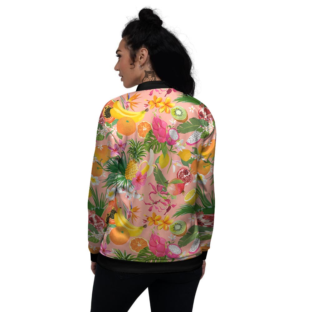 Fruit Leaf Tropical Print Pattern Women's Bomber Jacket-grizzshop