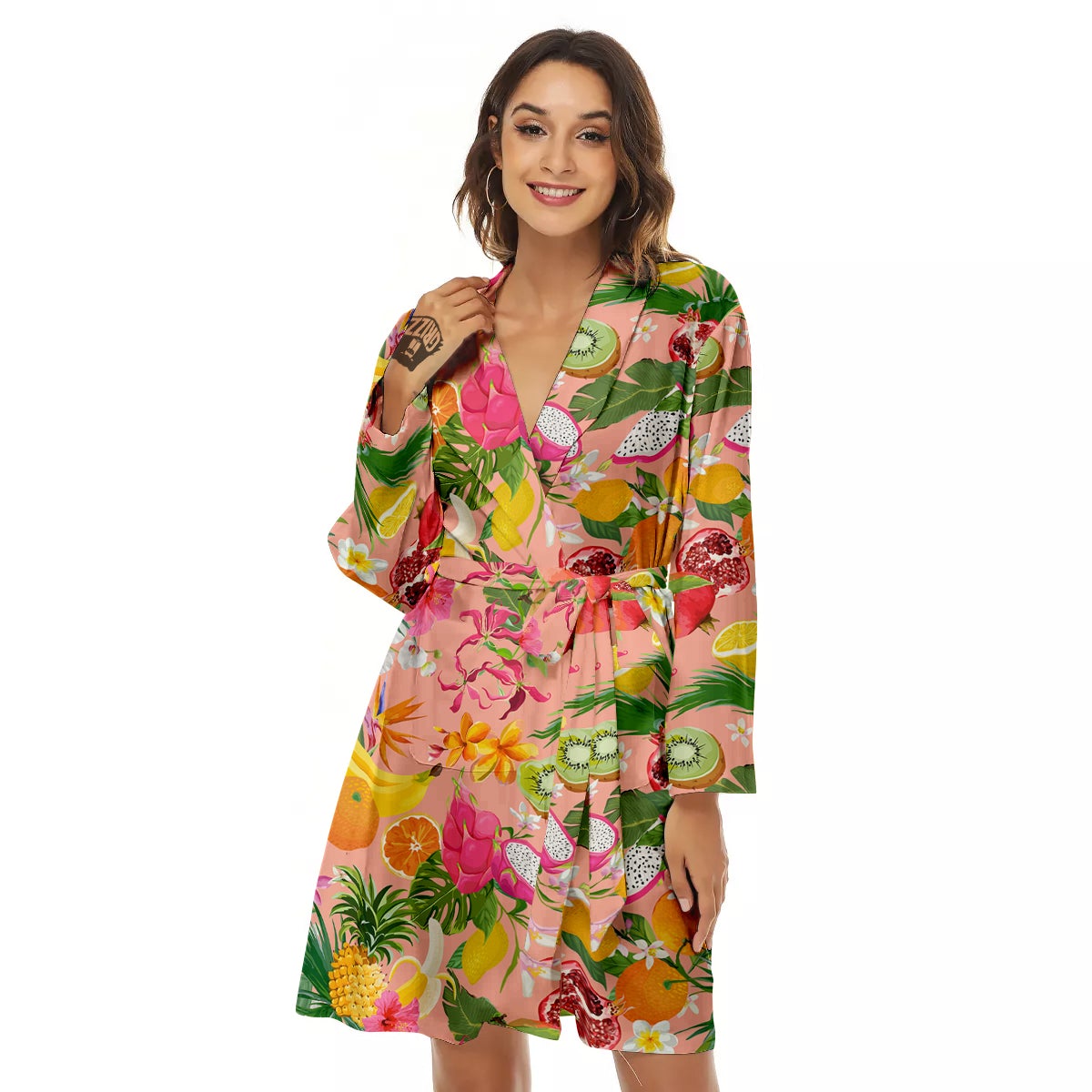 Fruit Leaf Tropical Print Pattern Women's Robe-grizzshop