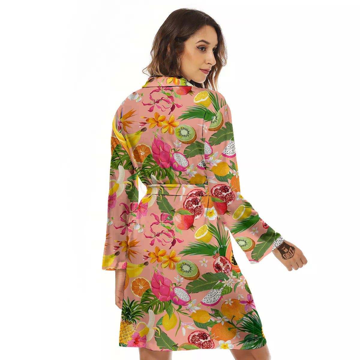 Fruit Leaf Tropical Print Pattern Women's Robe-grizzshop