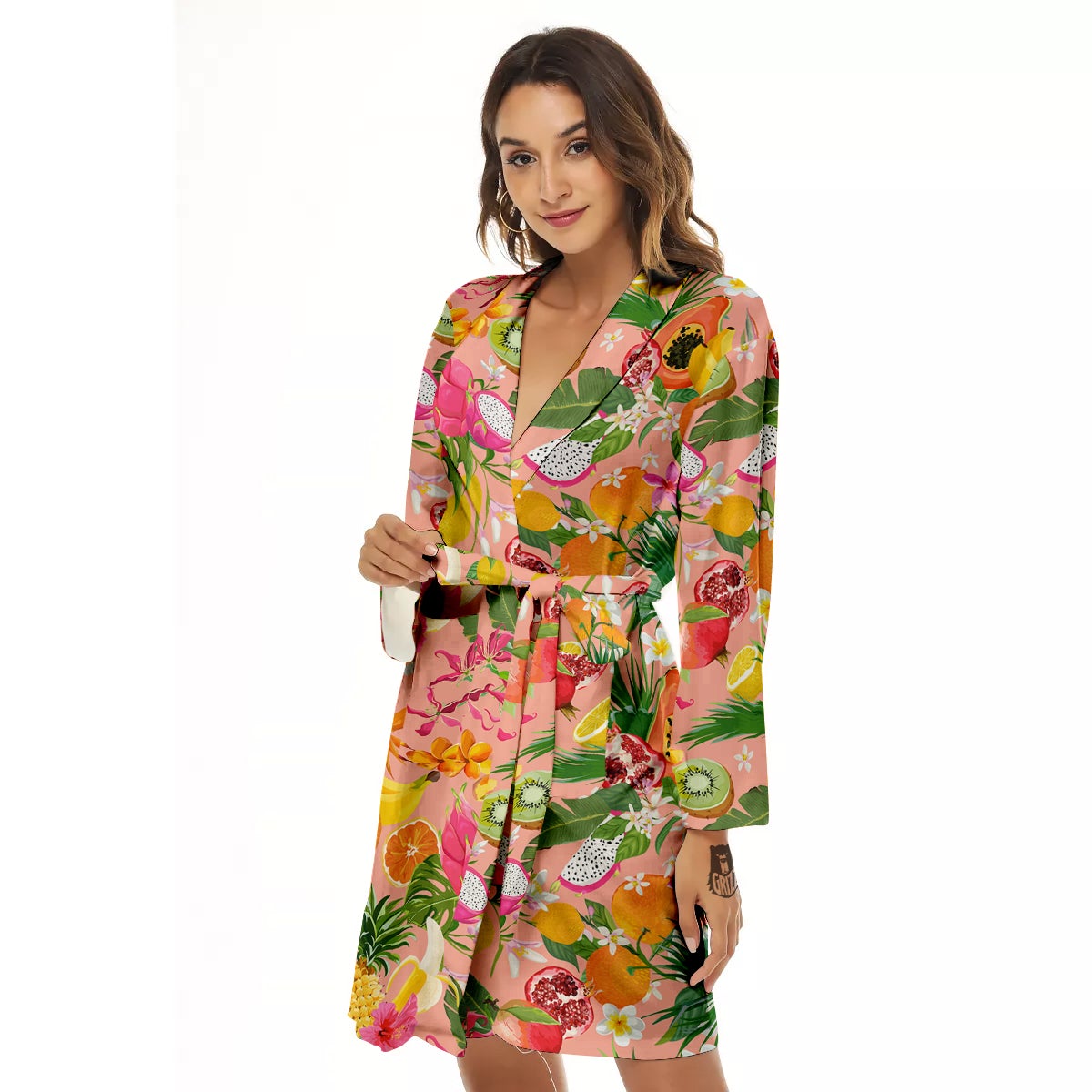 Fruit Leaf Tropical Print Pattern Women's Robe-grizzshop