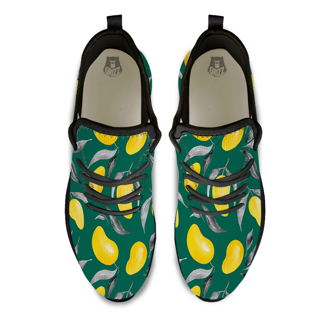 Fruit Mango Yellow Print Pattern Black Athletic Shoes-grizzshop