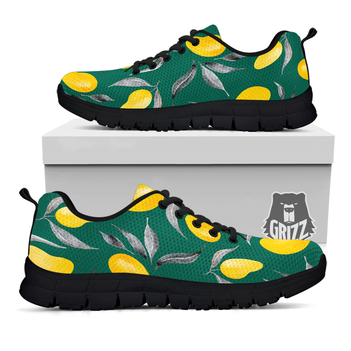 Fruit Mango Yellow Print Pattern Black Sneaker-grizzshop