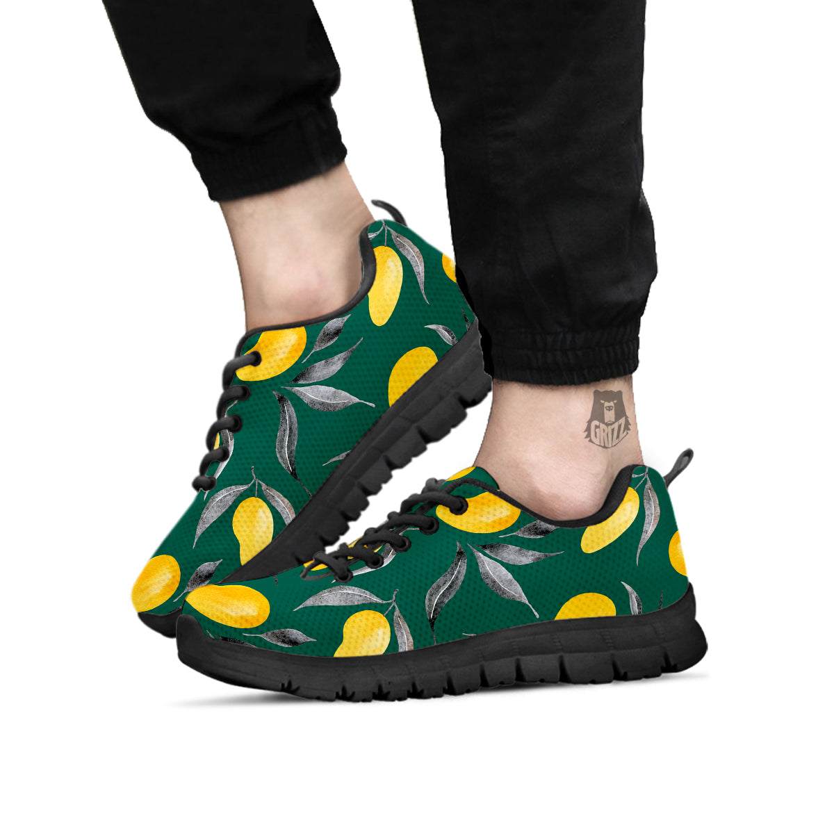 Fruit Mango Yellow Print Pattern Black Sneaker-grizzshop