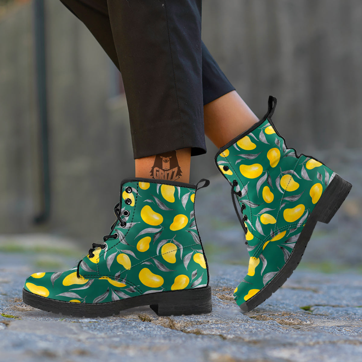 Fruit Mango Yellow Print Pattern Leather Boots-grizzshop