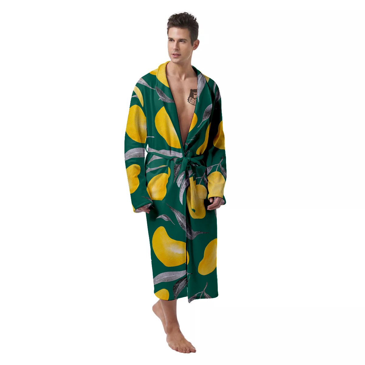 Fruit Mango Yellow Print Pattern Men's Robe-grizzshop