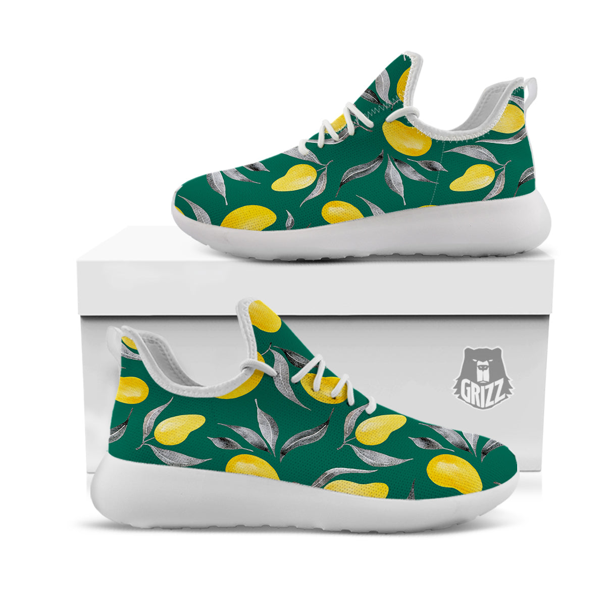 Fruit Mango Yellow Print Pattern White Athletic Shoes-grizzshop