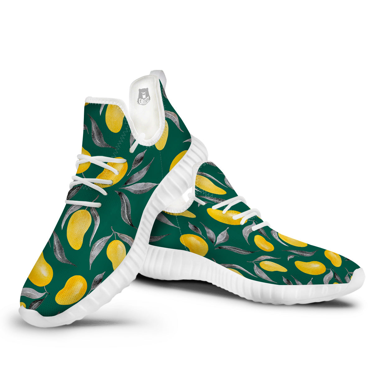 Fruit Mango Yellow Print Pattern White Walking Shoes-grizzshop