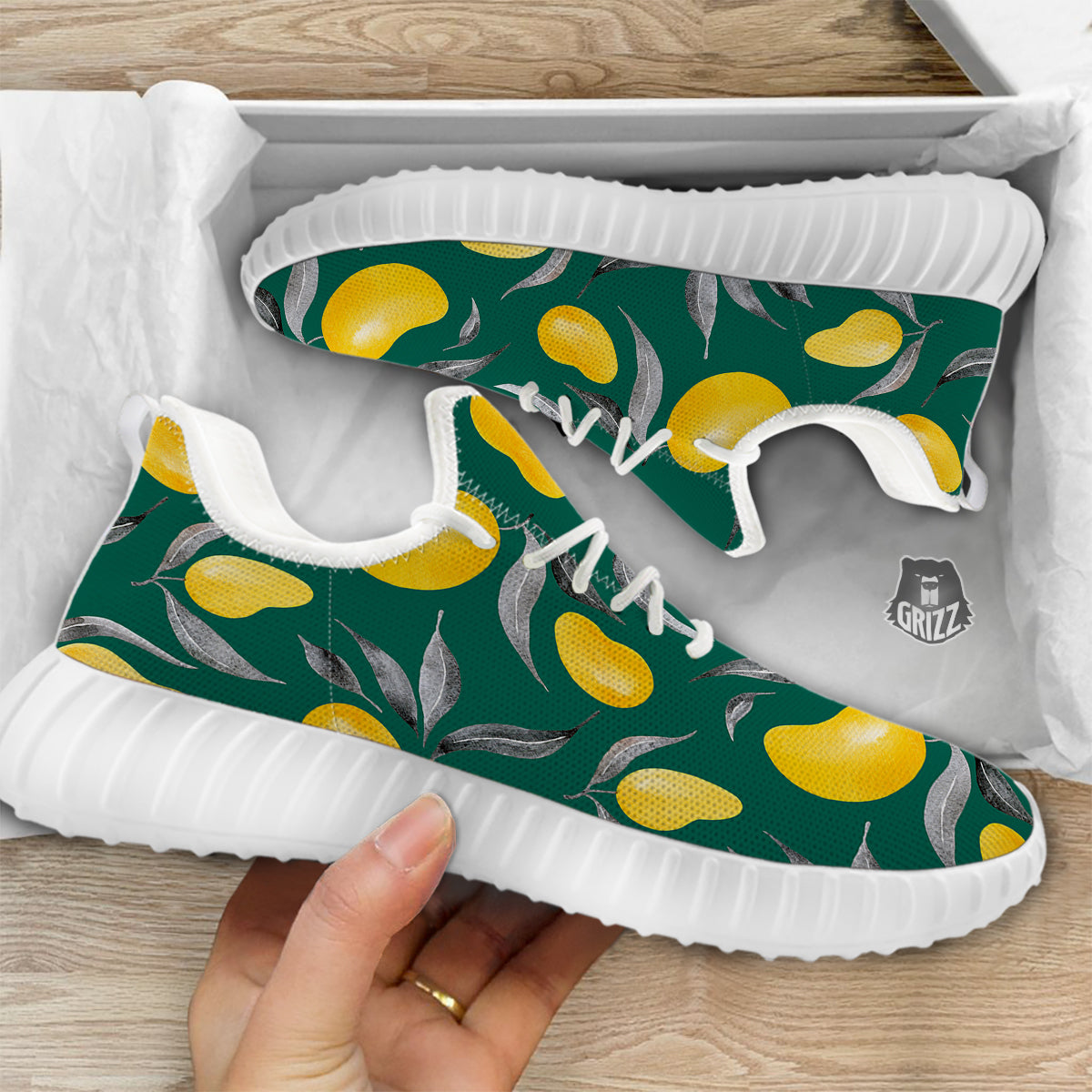 Fruit Mango Yellow Print Pattern White Walking Shoes-grizzshop